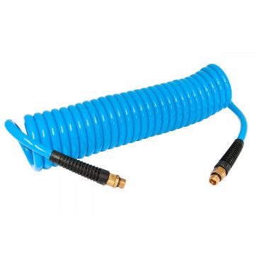 Spiral air hose 10 bar 5 m 1/4" 12 x 8 mm PU with a set of couplings and nipples Spiral air hose 10 bar 5 m 1/4" 12 x 8 mm PU with a set of couplings and nipples
