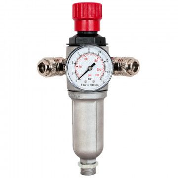 Pressure reducing valve 3/8" 15 bar with 2 quick couplings Pressure reducing valve 3/8" 15 bar with 2 quick couplings